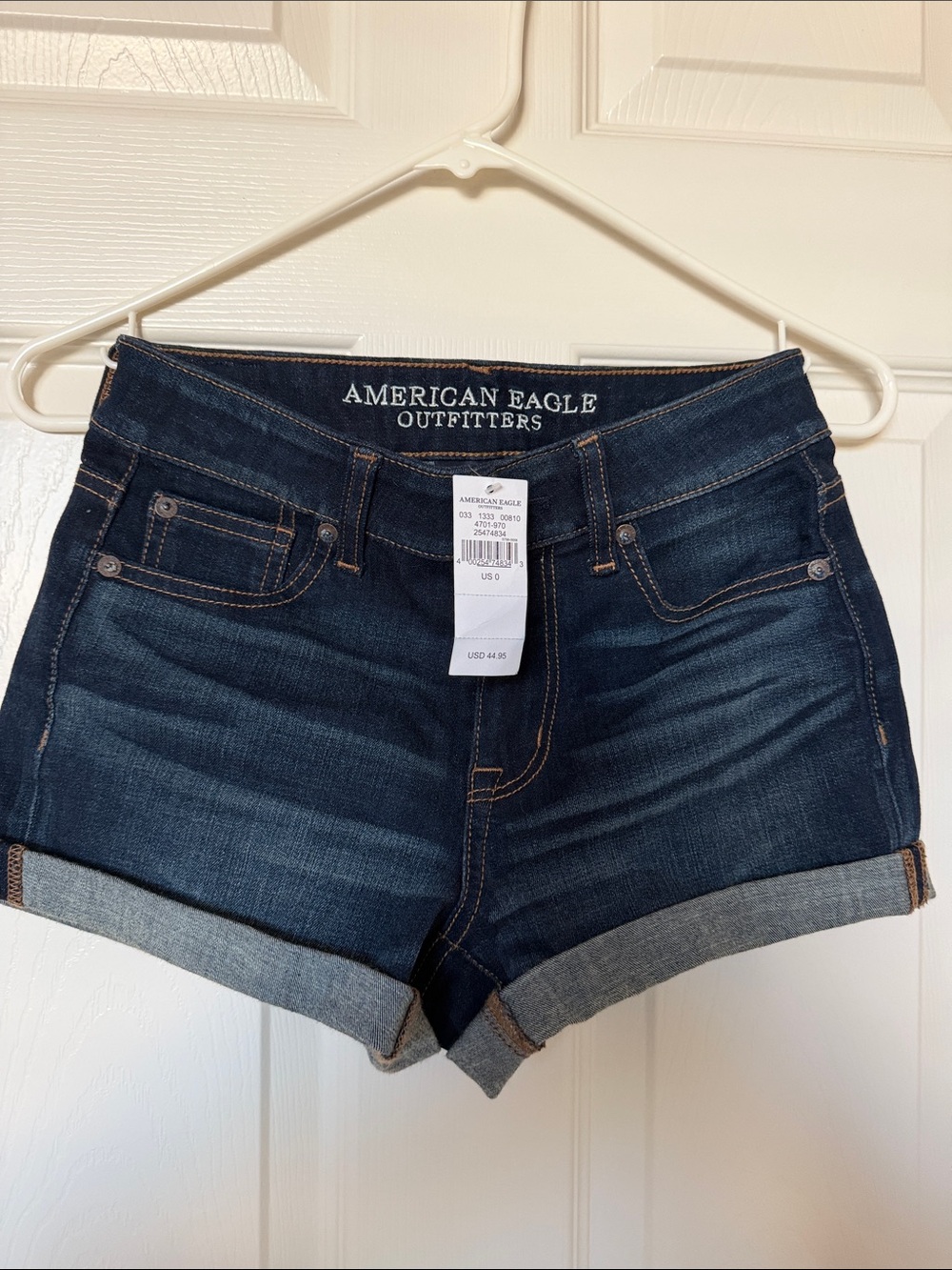 American Eagle Outfitters Dark Blue Rolled-Hem Denim Shorts
